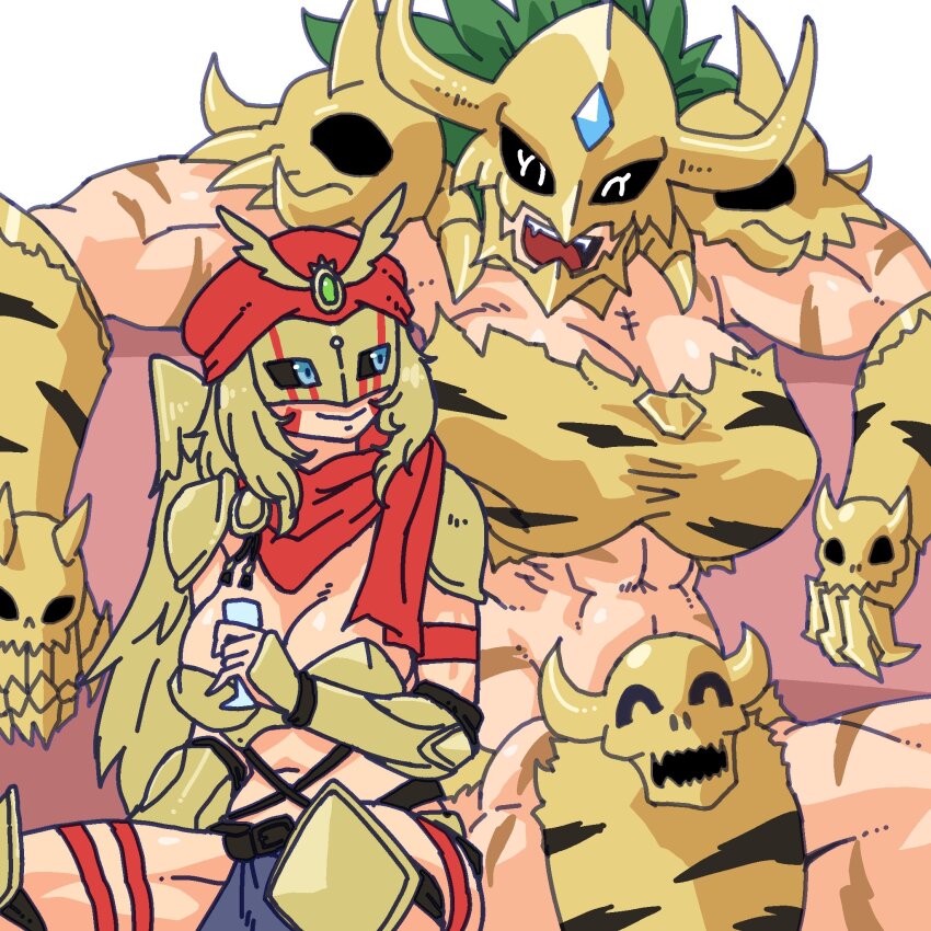 2girls angel angel_girl armor darcmon digimon digimon_(creature) highres kinkakumon multiple_girls muscular muscular_female wings