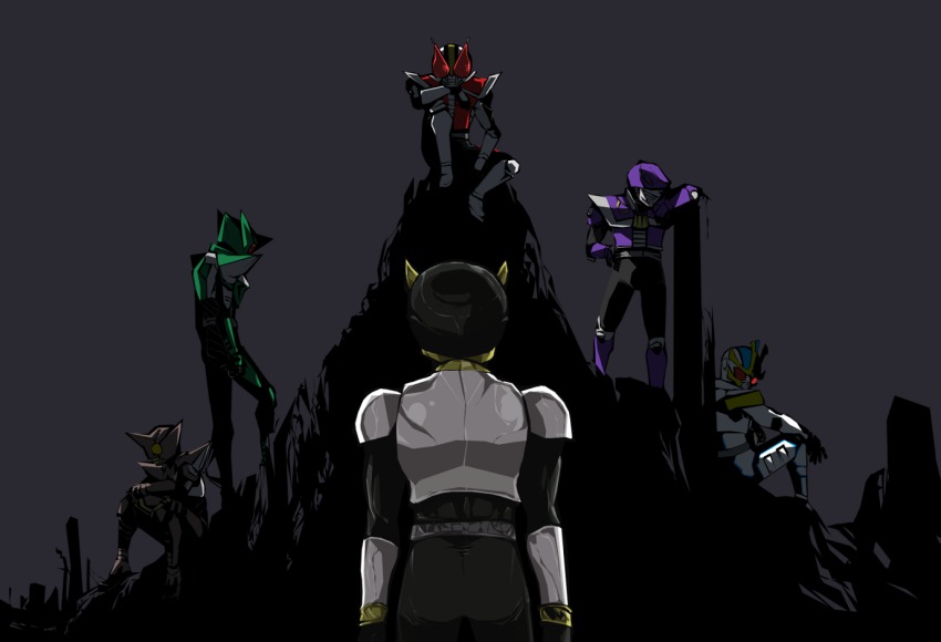 6+boys bad_id bad_pixiv_id dark jinta kamen_rider kamen_rider_den-o kamen_rider_den-o_(series) kamen_rider_ixa kamen_rider_kabuto_(series) kamen_rider_kick_hopper kamen_rider_kiva_(series) kamen_rider_kuuga kamen_rider_kuuga_(series) kamen_rider_ohja kamen_rider_ouja kamen_rider_punch_hopper kamen_rider_ryuki_(series) male_focus multiple_boys