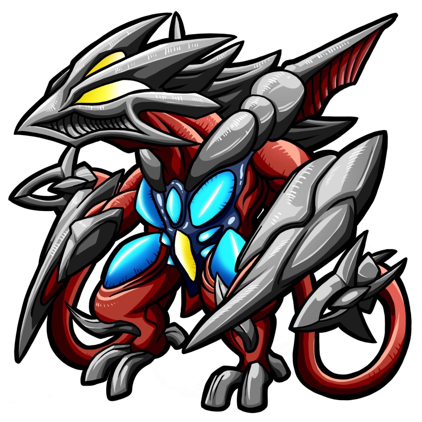 arm_blade bioluminescence chibi daiei_film faceplate gamera_(series) gamera_3:_revenge_of_iris glowing highres iris_(gamera) kaiju muscular no_humans pectorals qunqing_jing simple_background tentacles weapon white_background yellow_eyes