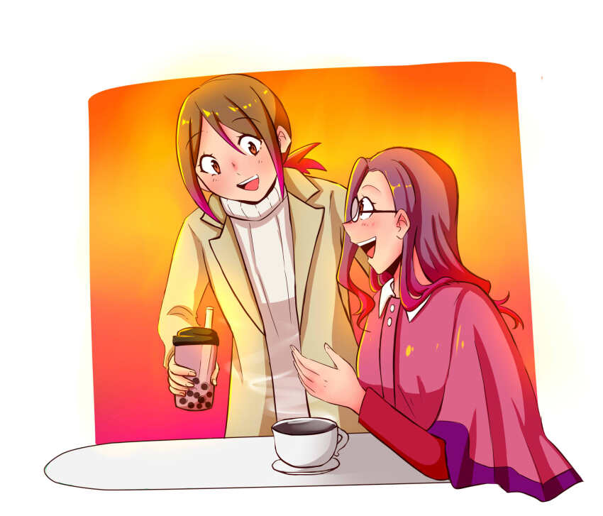 2girls blush digimon digimon_adventure_02:_the_beginning glasses happy highres inoue_miyako multiple_girls smile yagami_hikari