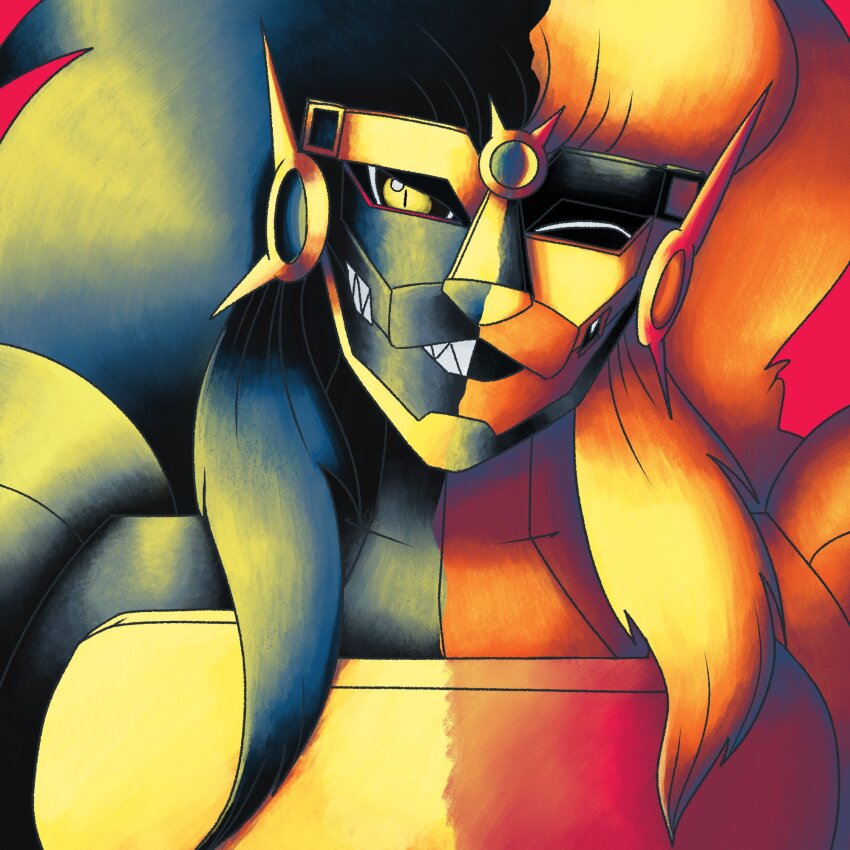 apollomon apollomon_whispered digimon digimon_(creature) highres lion long_hair looking_at_viewer one_eye_closed wink