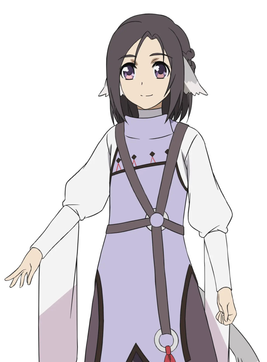 1boy animal_ears aquaplus black_hair braid closed_mouth cowboy_shot gradient_eyes highres long_sleeves medium_hair multicolored_eyes nakata_masahiko official_art purple_eyes shichirya sidelocks smile solo standing tail transparent_background utawarerumono utawarerumono:_futari_no_hakuoro utawarerumono:_itsuwari_no_kamen white_fox_(company)
