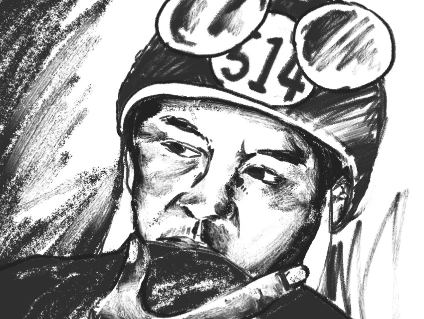 114514_(meme) 1boy a-ha chinese_commentary commentary_request greyscale helmet highres looking_afar looking_to_the_side male_focus manatsu_no_yo_no_inmu meme monochrome motorcycle_helmet mushroomsucy sketch solo take_on_me_(a-ha) upper_body yajuu_no_gankou_(meme) yajuu_senpai