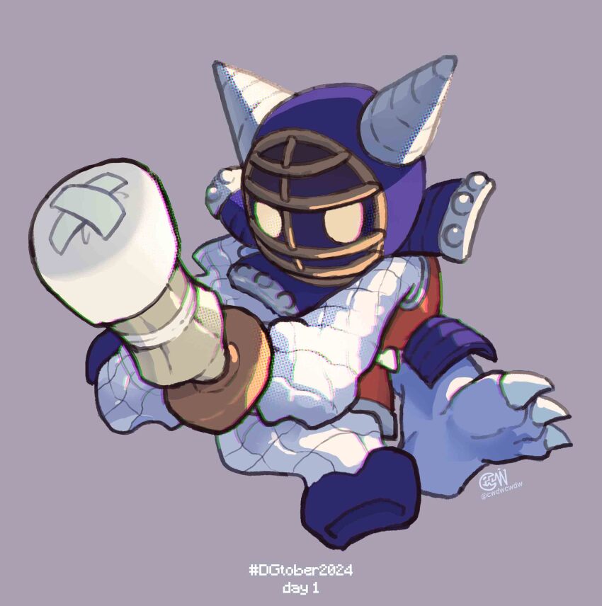 absurdres blue_helmet blue_skin bougu colored_skin cwdw digimon digimon_(creature) full_body helmet highres holding holding_sword holding_weapon kotemon shinai simple_background solo sword weapon