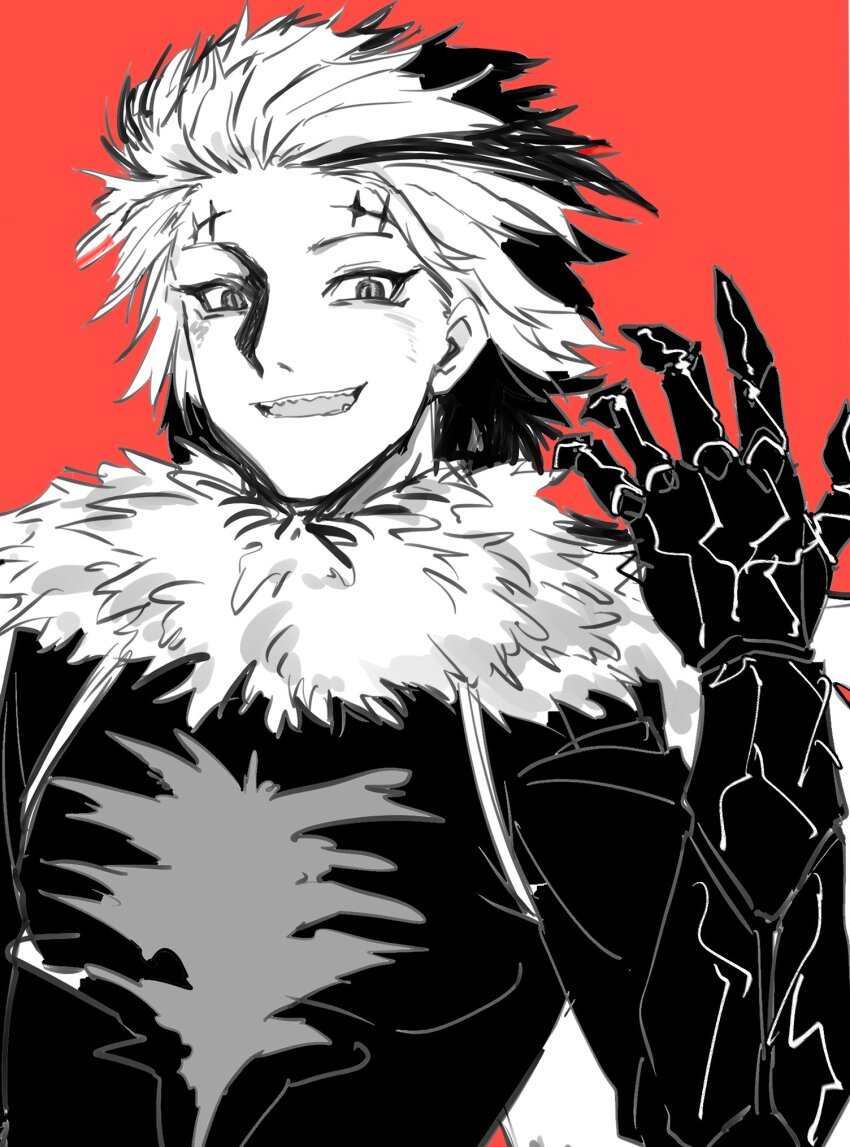 1boy gashadokuro_(nue_no_onmyouji) gauntlets hair_slicked_back highres minorun9 monochrome multicolored_hair nue_no_onmyouji sharp_teeth sketch streaked_hair teeth