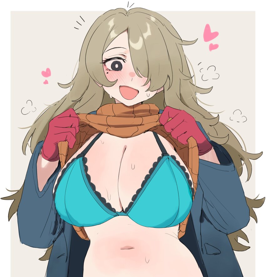 1girl absurdres blonde_hair bra highres lifting_own_clothes mole mole_under_eye stella_(murgoten) underwear