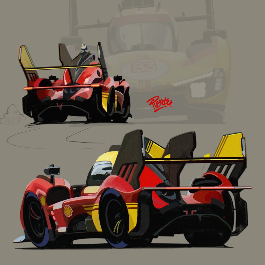 artist_name car chibi commentary english_commentary highres le_mans_prototype motor_vehicle no_humans race_vehicle racecar shadow shell_(company) smoke spoiler_(automobile) sponsor vehicle_focus will_pierce world_endurance_championship