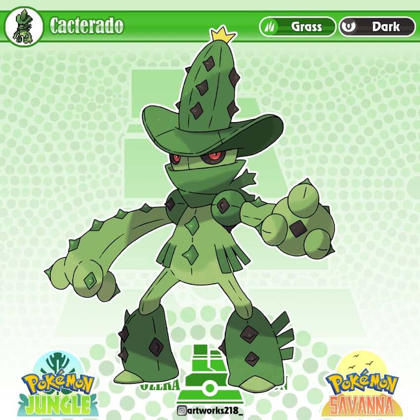 artist_name artworks218 english_text fakemon instagram_logo instagram_username logo looking_at_viewer nintendo original plant_monster pokemon pokemon_(creature) red_eyes solo