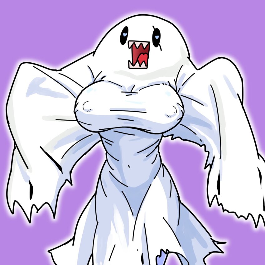 1girl bakemon black_eyes breasts digimon digimon_(creature) female_focus highres sharp_teeth solo teeth