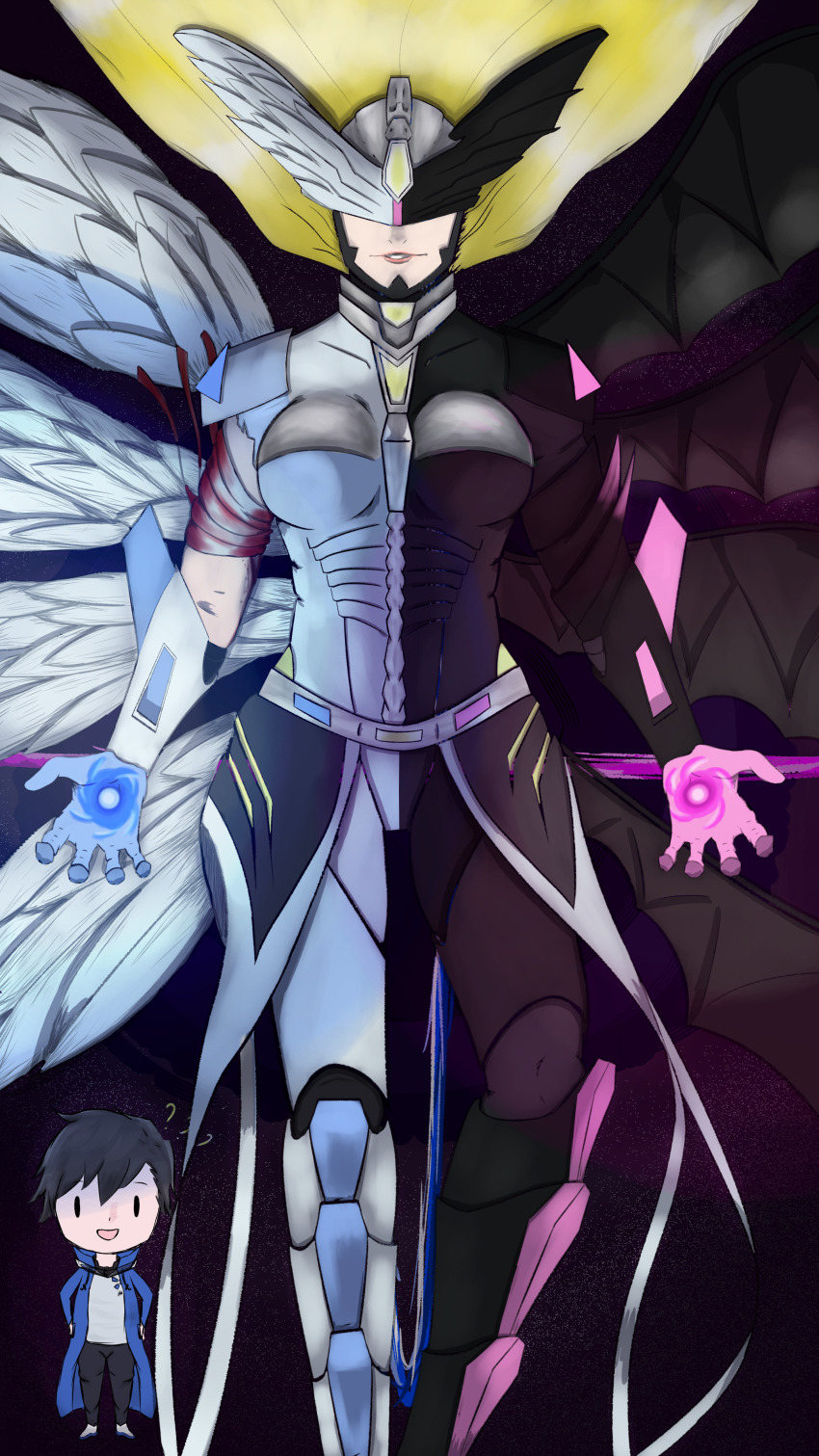 absurdres amasawa_keisuke armor covered_eyes digimon digimon_(creature) fusion highres long_hair mask mastemon wings