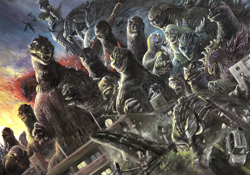 absurdres bones_(company) building car city climbing colored_sclera destruction dinosaur everyone fangs father_and_son flying g.n.a giant giant_monster godzilla godzilla,_mothra_and_king_ghidorah:_giant_monsters_all-out_attack godzilla:_final_wars godzilla:_king_of_the_monsters godzilla_(1954) godzilla_(series) godzilla_(shin) godzilla_2000:_millennium godzilla_against_mechagodzilla godzilla_earth godzilla_junior godzilla_singular_point godzilla_the_series godzilla_ultima godzilla_vs._biollante godzilla_vs._destoroyah godzilla_vs._gigan godzilla_vs._king_ghidorah godzilla_vs._megaguirus godzilla_vs._megalon_(1973) highres kaiju legendary_pictures minilla monster monsterverse mothra_vs._godzilla motor_vehicle multiple_persona no_humans no_pupils orange_(company) polygon_pictures power_lines real_world_location red_eyes sea_monster servum_(flying_type) servum_(godzilla) sharp_teeth shin_godzilla son_of_godzilla spikes tail teeth the_return_of_godzilla toho tokyo_(city) tokyo_skytree tree tri-stars white_eyes wings yellow_sclera zilla