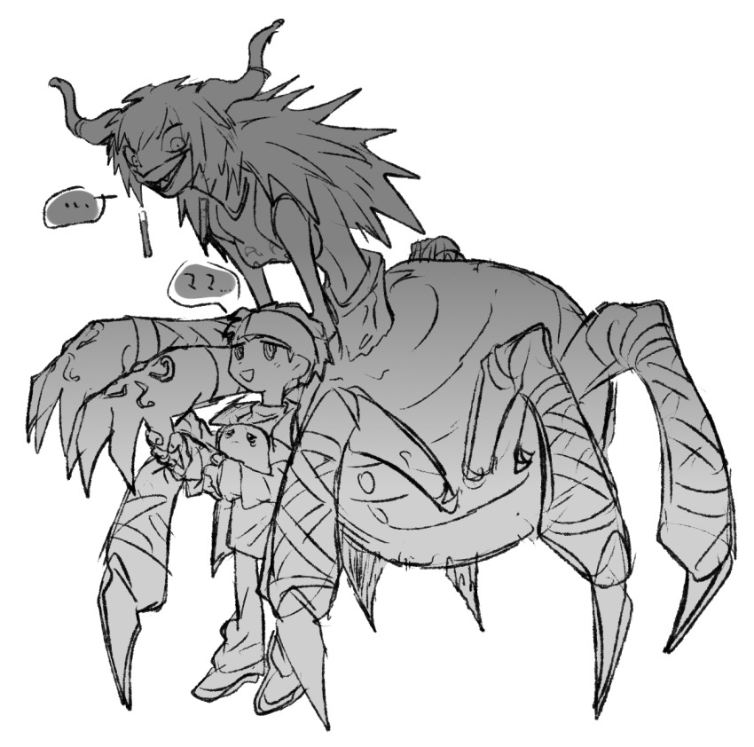 archnemon arthropod_girl digimon digimon_(creature) highres horns insect_girl long_hair mask monster_girl spider_girl tokomon tominaga_ryo