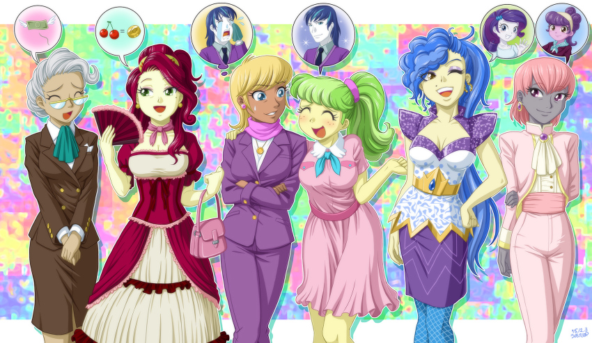 1boy 6+girls cherry_jubilee highres mayor_mare ms._harshwhinny ms._peachbottom multiple_girls my_little_pony my_little_pony:_equestria_girls my_little_pony:_friendship_is_magic personification prim_hemline rarity_(my_little_pony) sapphire_shores shining_armor suri_polomare tagme uotapo