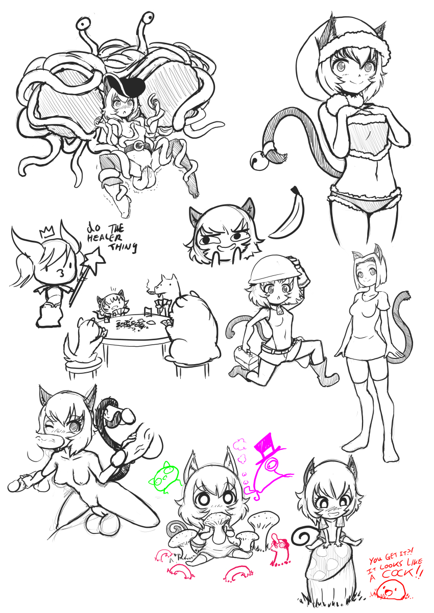 absurdres animal_ears bell belt blush boots bound breasts cat_ears cat_girl cat_tail christmas_dress deumosden disembodied_penis double_penetration eldritch_abomination engineer fellatio fuzzy_shirt hat helmet highres kneehighs medium_breasts monochrome mushroom nathy one_shoe oral oversized_clothes oversized_shirt penis perky_breasts petite poker_table pussy rock santa_hat shaking shirt short_hair size_difference socks spread_legs spread_pussy suggestive_fluid surprised table tail tail_bell tail_ornament tailjob tentacle_monster tentacles thighhighs tripping
