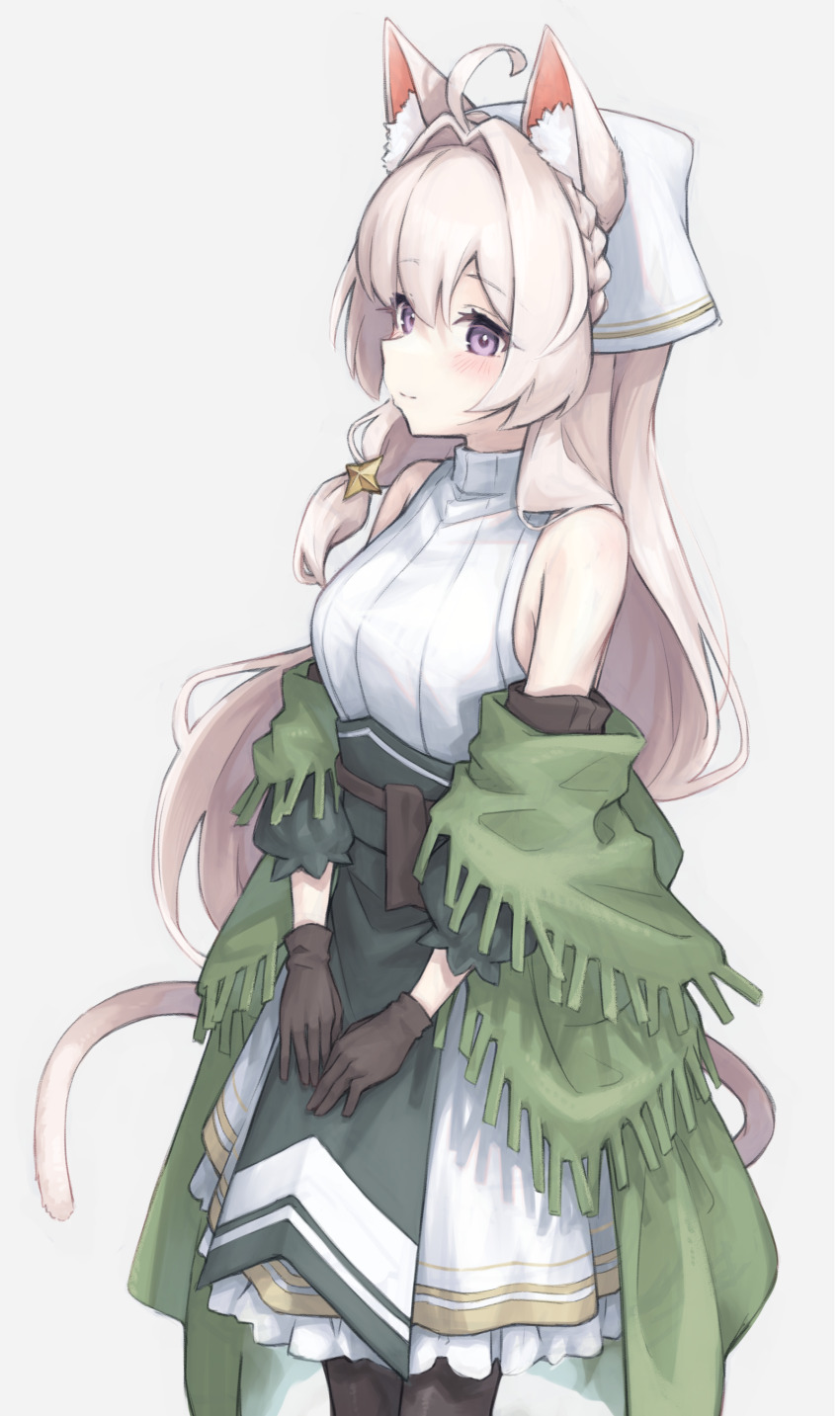 1girl absurdres ahoge animal_ears breasts cat_ears cat_tail character_request gloves highres long_hair medium_breasts purple_eyes semi_colon solo stella_sora tail