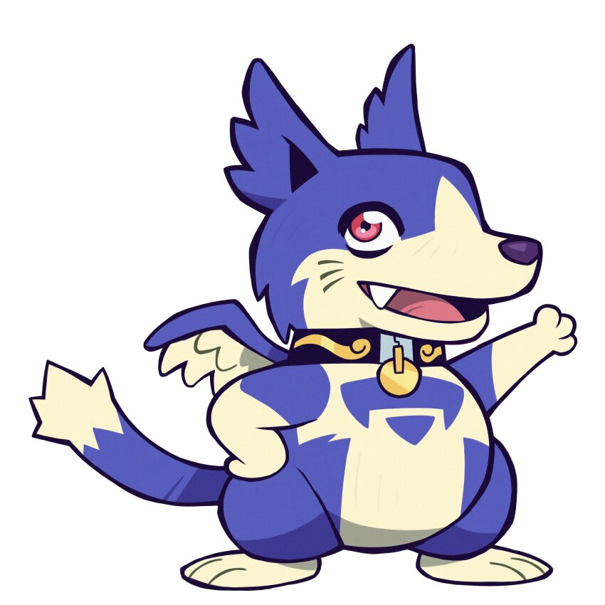 absurdres beta_digimon digimon digimon_(creature) fang highres open_mouth pink_eyes smile solo tail v-dramon wings