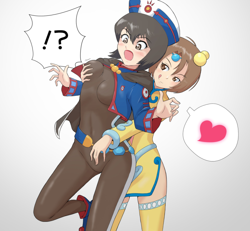 chloe_valens doryu0 grabbing_another&#039;s_breast grabbing_from_behind groping heart molestation norma_beatty sexual_harassment smile tagme tales_of_(series) tales_of_legendia yuri