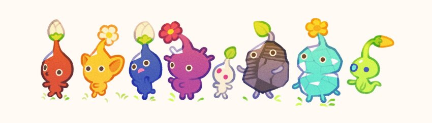black_eyes black_skin blue_pikmin blue_skin bud colored_skin commentary english_commentary everyone flower ghost_tail glow_pikmin grass green_skin highres ice ice_pikmin leaf lineup nintendo no_humans no_mouth pikmin_(creature) pikmin_(series) pink_flower pointy_ears pointy_nose purple_hair purple_pikmin purple_skin red_eyes red_pikmin red_skin rivermakes rock rock_pikmin short_hair solid_circle_eyes triangle_mouth very_short_hair white_background white_flower white_pikmin white_skin wings yellow_flower yellow_pikmin yellow_skin