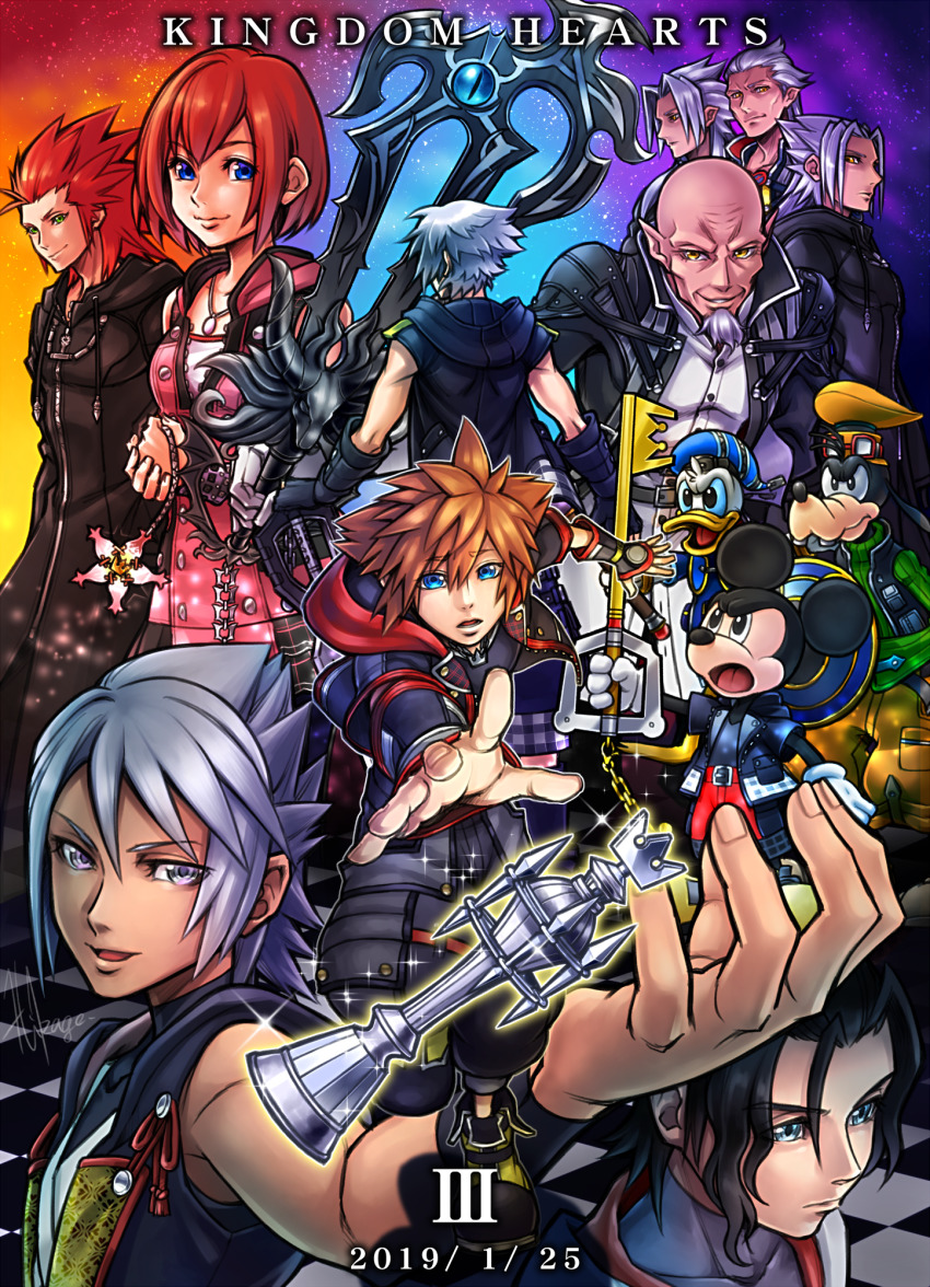 1girl ansem_seeker_of_darkness banana_gyuunyuu closed_mouth donald_duck goofy highres kairi_(kingdom_hearts) kingdom_hearts kingdom_hearts_birth_by_sleep kingdom_hearts_iii looking_at_viewer master_eraqus master_xehanort medium_hair mickey_mouse multiple_boys riku_(kingdom_hearts) short_hair sora_(kingdom_hearts) xehanort xemnas
