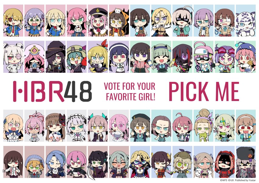 6+girls absolutely_everyone absurdres aikawa_megumi aoi_erika april_fools artist_request asakura_karen_(heaven_burns_red) blonde_hair blue_hair brown_hair bungo_yayoi byakko_(heaven_burns_red) carole_reaper charlotta_skopovskaya chibi date_akari everyone green_hair grey_hair hanamura_shiki heaven_burns_red highres higuchi_seika hiiragi_kozue irene_redmayne ishii_iroha izumi_yuki_(heaven_burns_red) kanzaki_adelheid kayamori_ruka kiryuu_miya kunimi_tama kura_satomi kurozawa_maki li_yingxia maria_de_angelis maruyama_kanata matsuoka_chiroru mikoto_fubuki minase_ichigo minase_sumomo mizuhara_aina multiple_girls murohushi_risa natsume_inori nikaidou_misato official_art ogasawara_hisame ooshima_ichiko ooshima_isuzu ooshima_minori ooshima_muua ooshima_niina ooshima_yotsuha pink_hair purple_hair sakuraba_seira satsuki_mari shirakawa_yuina sugawara_chie tenne_miko tiger toujou_tsukasa tsukishiro_monaka vritika_balakrishnan white_hair yamawaki_bon_ivar yanagi_mion yostar