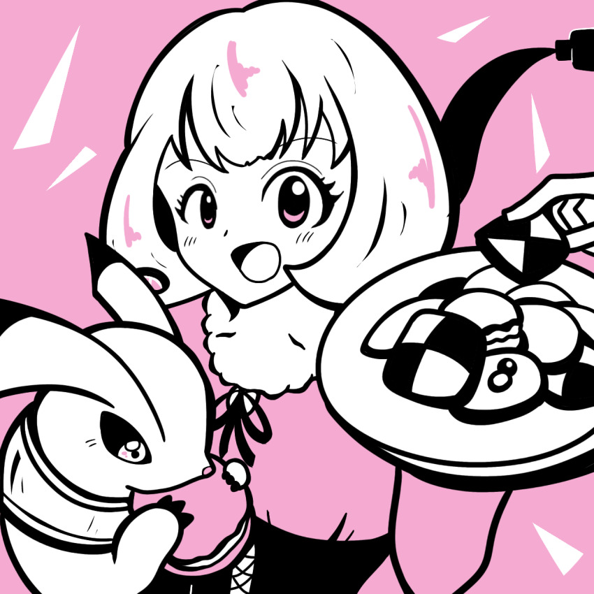 blush cookie digimon digimon_(creature) digimon_rearise food kohinata_mayu kudamon_(digimon_savers) looking_at_viewer short_hair smile