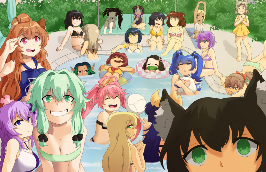absurdres alicia_melchiott alisa_ilinichina_amiella bikini black_hair black_rock_shooter black_rock_shooter_(character) blazblue blonde_hair blue_angel_(yu-gi-oh!) blue_hair breasts female_byleth_(fire_emblem) cat_girl cleavage crossover dizzy_(guilty_gear) dragon_girl elma_(maidragon) fire_emblem fire_emblem:_three_houses goblin_slayer! god_eater gravity_daze guilty_gear high_elf_archer_(goblin_slayer!) high_school_dxd highres isekai_maou_to_shoukan_shoujo_no_dorei_majutsu jak_and_daxter kamado_nezuko karin keira_(jak_and_daxter) keira_hagai kill_la_kill kimetsu_no_yaiba kitten_(gravity_daze) kobayashi-san_chi_no_maidragon kujikawa_rise maaka_karin matoi_ryuuko medium_breasts milim_nava multiple_crossover neptune_(neptunia) neptune_(series) nia_(xenoblade) nintendo noel_vermillion persona persona_4 pink_hair pool purple_hair purple_heart_(neptunia) raccoon_girl raphtalia rem_galleu rosario+vampire senjou_no_valkyria_(series) shirayuki_mizore sky_bunny small_breasts swimsuit tate_no_yuusha_no_nariagari tensei_shitara_slime_datta_ken xenoblade_chronicles_(series) xenoblade_chronicles_2 xenovia_quarta yu-gi-oh! yu-gi-oh!_vrains zaizen_aoi