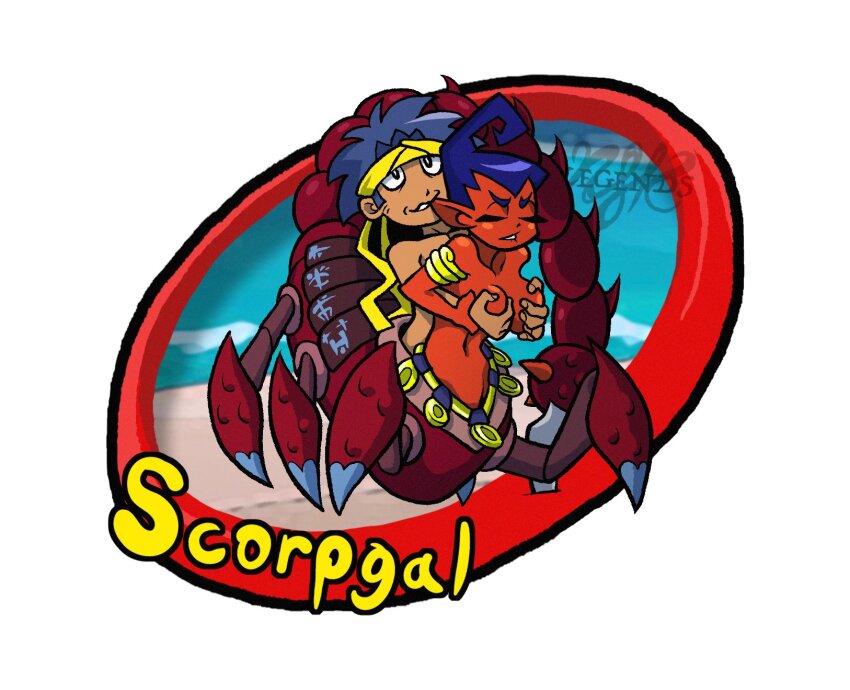 1boy 1girl biting biting_own_lip bolo_(shantae) chibi colored_skin biting_ear groping hetero highres legendsnjk monster_girl nude pointy_ears red_skin scorpgal_(shantae) sex sex_from_behind shantae_(series) standing standing_sex tail