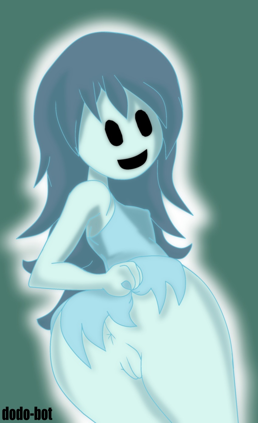 absurdres anus black_eyes cleft_of_venus dodo-bot dress ghost highres looking_back pussy spooky&#039;s_house_of_jump_scares spooky_(shojs)