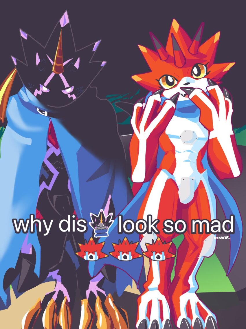 armor betelgammamon cape claws digimon digimon_(creature) digimon_ghost_game dinosaur_boy gulusgammamon highres meme tail