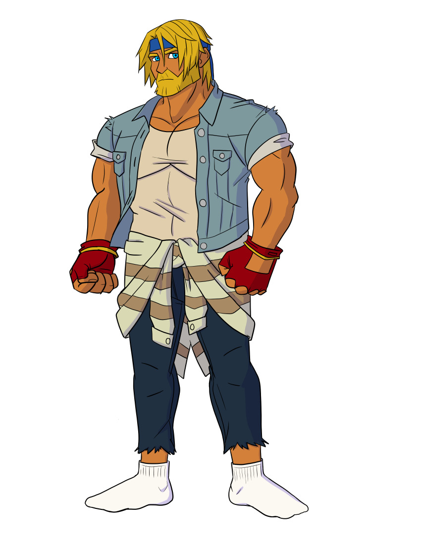 absurdres axel_stone highres male_focus sega simple_background socks solo streets_of_rage streets_of_rage_4 tagme torn_clothes white_background white_socks