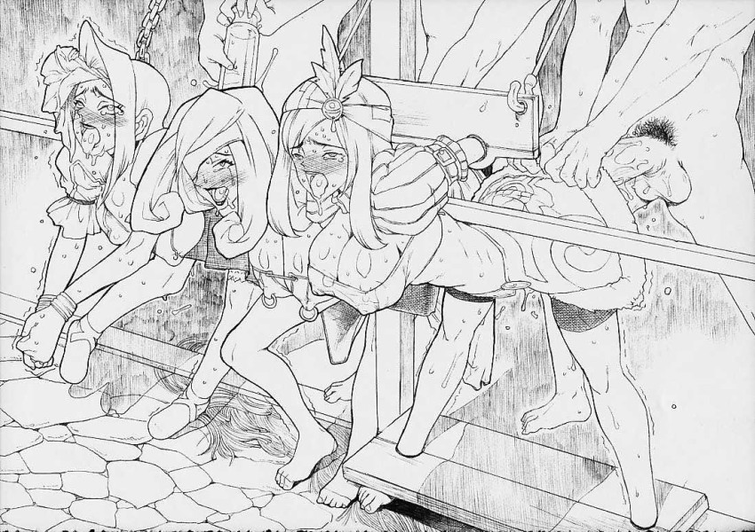 00s 3girls ahegao barefoot bdsm beatrix bondage bound breasts chain cleavage clothed_female_nude_male clothed_sex feet final_fantasy final_fantasy_ix fuwa_daisuke group_sex lani_(ff9) monochrome multiple_girls nude pussy_juice rape ruby_(ff9) saliva sex sex_from_behind stocks sweat tears toes tongue trembling vaginal