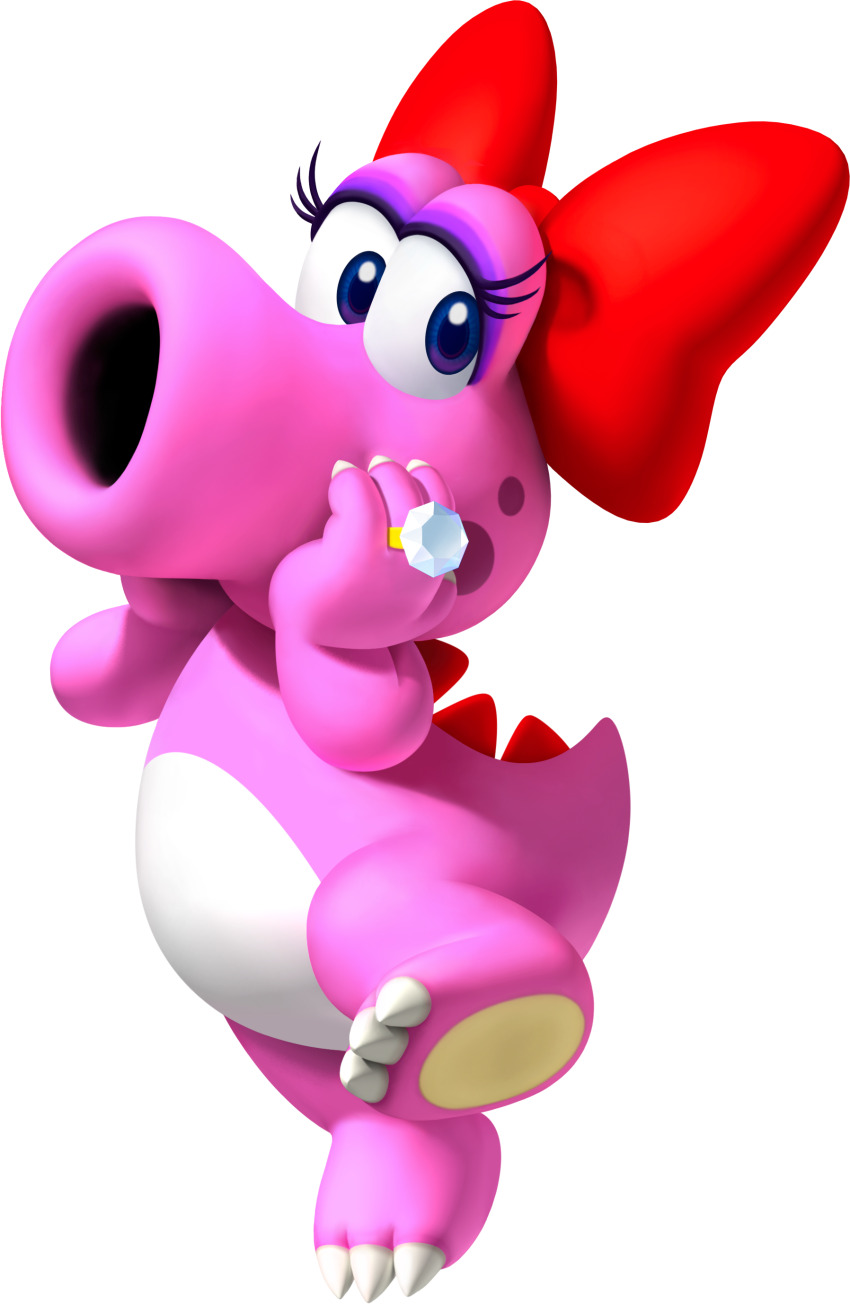 1girl 3d absurdres animal_feet birdo blue_eyes bow claws colored_skin female_focus full_body furry furry_female gem hair_bow hands_on_own_cheeks hands_on_own_face hands_up highres jewelry large_bow leg_up lizard_tail looking_to_the_side mario_(series) mario_party mario_party_9 multicolored_skin nintendo official_art open_mouth ornate_ring pawpads pink_skin red_bow reptile_girl ring simple_background solo standing standing_on_one_leg tail third-party_source transparent_background two-tone_skin white_gemstone white_skin