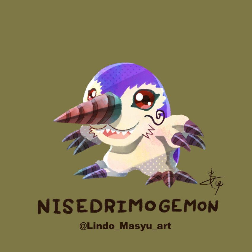 absurdres claws digimon digimon_(creature) drill highres mole_(animal) nisedrimogemon sharp_teeth solo teeth