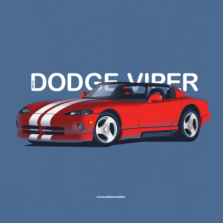 absurdres artist_name blue_car car dodge_(company) dodge_viper highres motor_vehicle no_humans original red_car shadow sports_car vehicle_focus vehicle_name yuliia_lobodiuchenko
