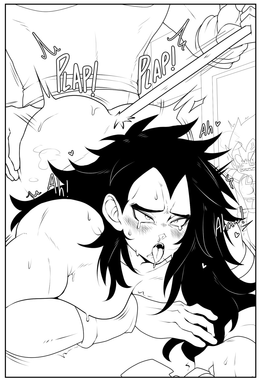 anger_vein ass blush brothers dragon_ball dragonball_z highres incest male_focus monochrome niusesabe nude raditz saiyan saiyan_tail sex siblings son_goku sweat swetdrop tail tail_pull tongue tongue_out vegeta yaoi