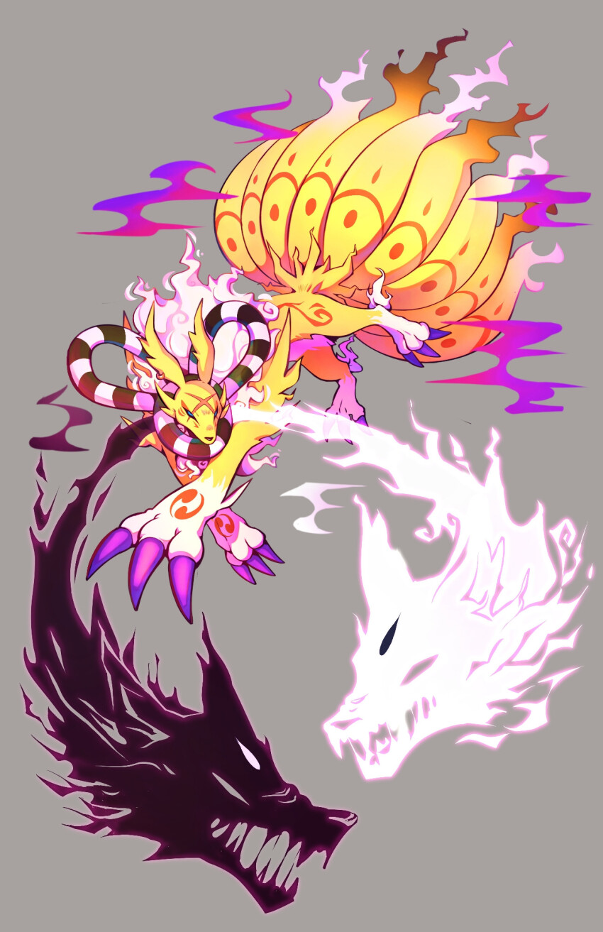 digimon digimon_(creature) highres kitsune kyubimon kyuubi multiple_tails oridigi original solo tail x-antibody