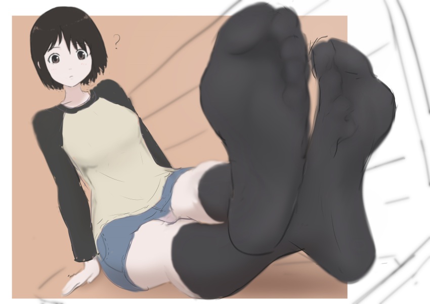 1girl absurdres black_hair black_socks brown_eyes feet highres looking_at_viewer medium_hair nakahara_misaki nhk_ni_youkoso! socks soles toes treadml