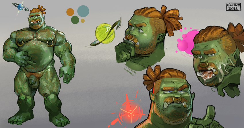 1boy abs bara bare_pectorals beard belly belly_grab blush bulge reference_sheet chivo_(kalchivo) colored_skin completely_nude cum cum_in_mouth cum_on_body denim_overalls dreadlocks energy_ball multiple_expressions facial facial_hair farmer fat fat_man flaccid frown full_beard full_body green_skin hairy hand_on_own_chin highres huge_eyebrows index_finger_raised large_pectorals looking_at_viewer male_focus male_pubic_hair mature_male monster_boy multiple_views muscular muscular_male mustache navel_hair nipple_piercing nipple_rings nipples nose_piercing nose_ring nude orange_hair orc original overalls pectorals penis piercing pointing pointing_forward pointy_ears pubic_hair second-party_source smile sparse_arm_hair standing stroking_own_chin strongman_waist thick_chest_hair thick_leg_hair thick_mustache thick_thighs thighs torn_clothes torn_overalls tusks ugly_bastard uncensored undercut vael_(bulph)