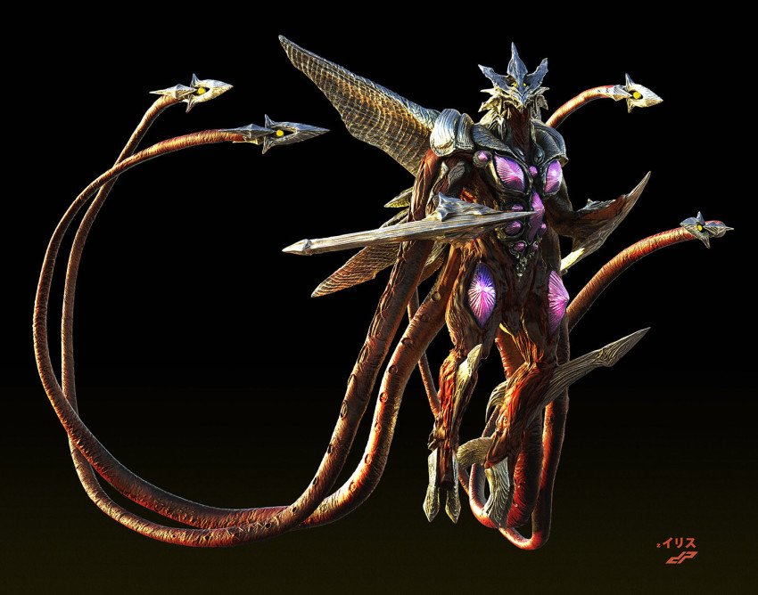 3d arm_blade bioluminescence daiei_film dope_pope energy faceplate floating flying gamera_(series) gamera_3:_revenge_of_iris giant giant_monster glowing glowing_eyes hooves iris_(gamera) kaiju levitation looking_at_viewer monster muscular one-eyed pectorals sh_monsterarts simple_background tentacles thick_thighs thighs weapon