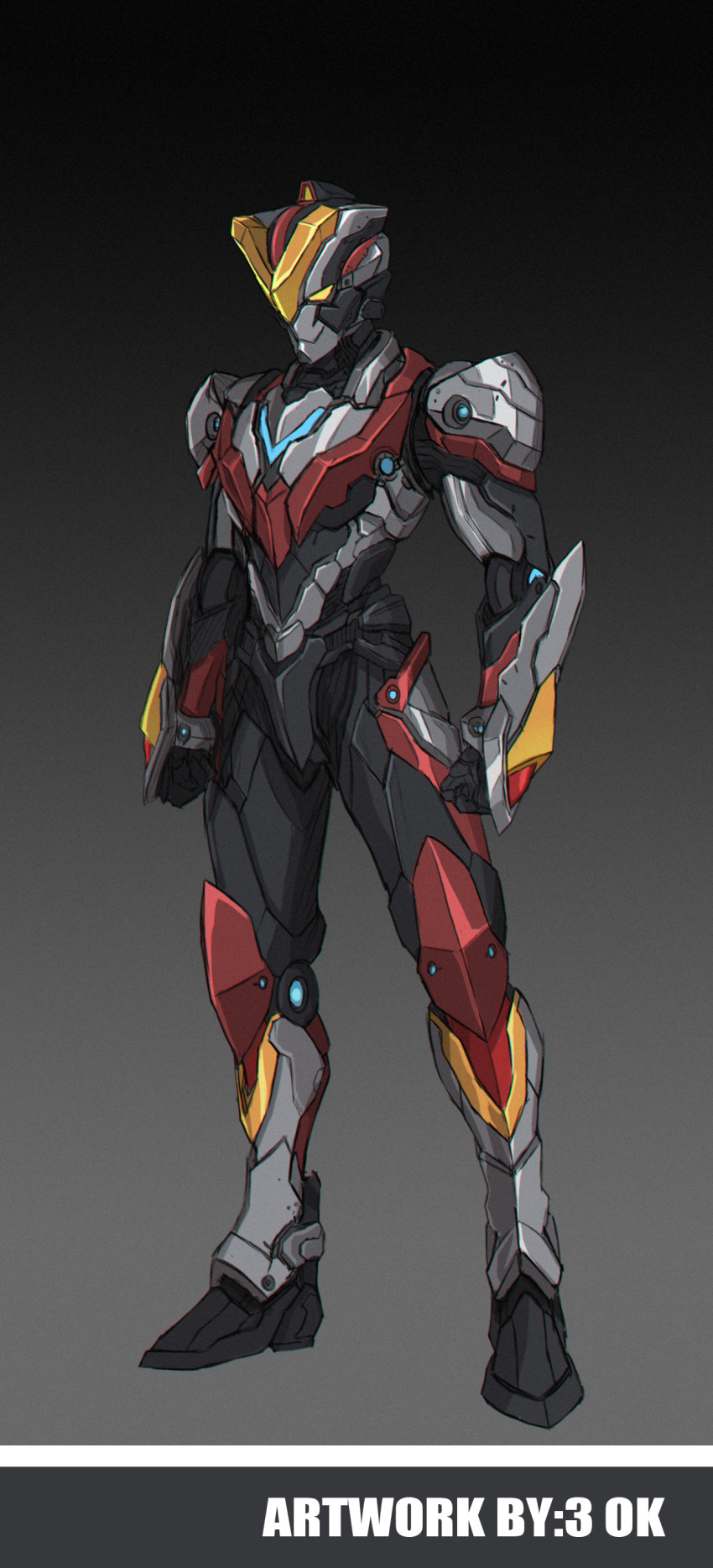 1boy 3ok absurdres alternate_universe armor artist_name black_armor gauntlets highres leg_armor male_focus standing ultra_series ultraman_(hero&#039;s_comics) ultraman_ginga_(series) ultraman_ginga_s ultraman_suit_(hero&#039;s_comics) ultraman_victory yellow_eyes