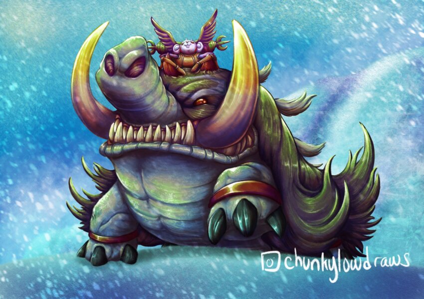 claws digimon digimon_(creature) highres kumbhiramon mouse_(animal) red_eyes sharp_teeth teeth tusk vikaralamon wings