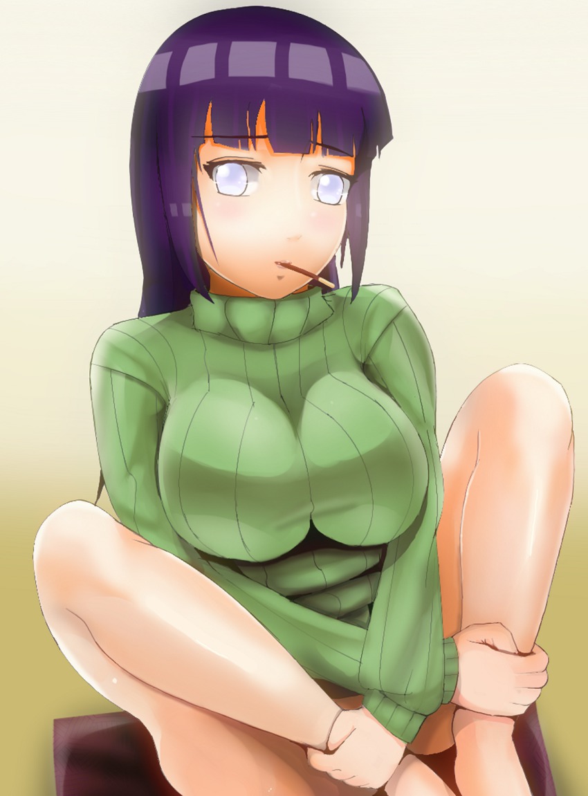 highres hyuuga_hinata naruto naruto_(series) no_pants pocky sakuama sweater tagme
