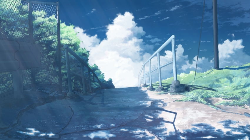 chain-link_fence cloud commentary_request cumulonimbus_cloud day fence hati_98 highres no_humans original outdoors railing scenery shade