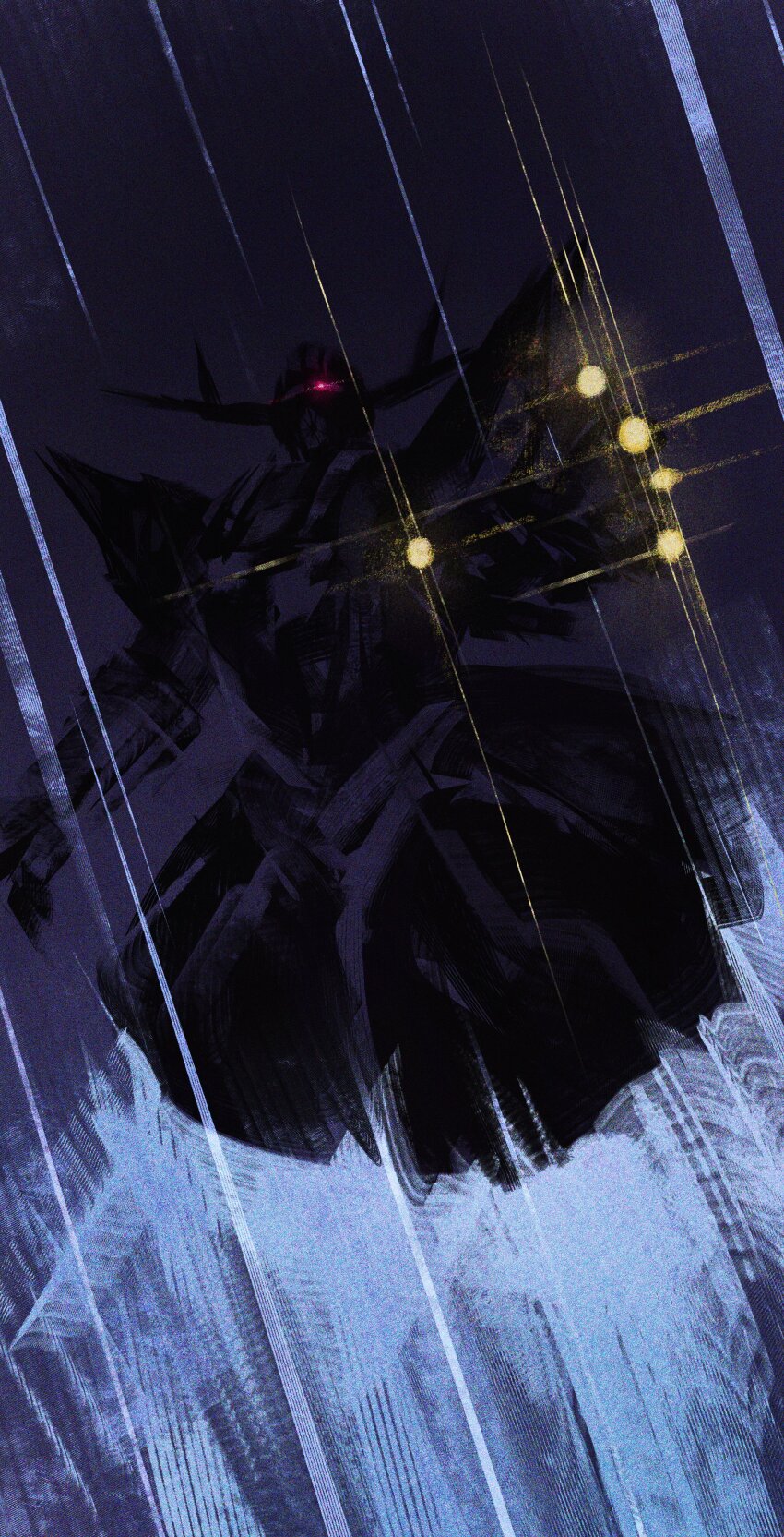 absurdres beam_cannon dark finger_cannon flying glowing glowing_eye gundam highres hyde_(tabakko) looking_at_viewer mecha mecha_focus mobile_armor mobile_suit_gundam no_humans one-eyed outstretched_arm red_eyes robot science_fiction zeong
