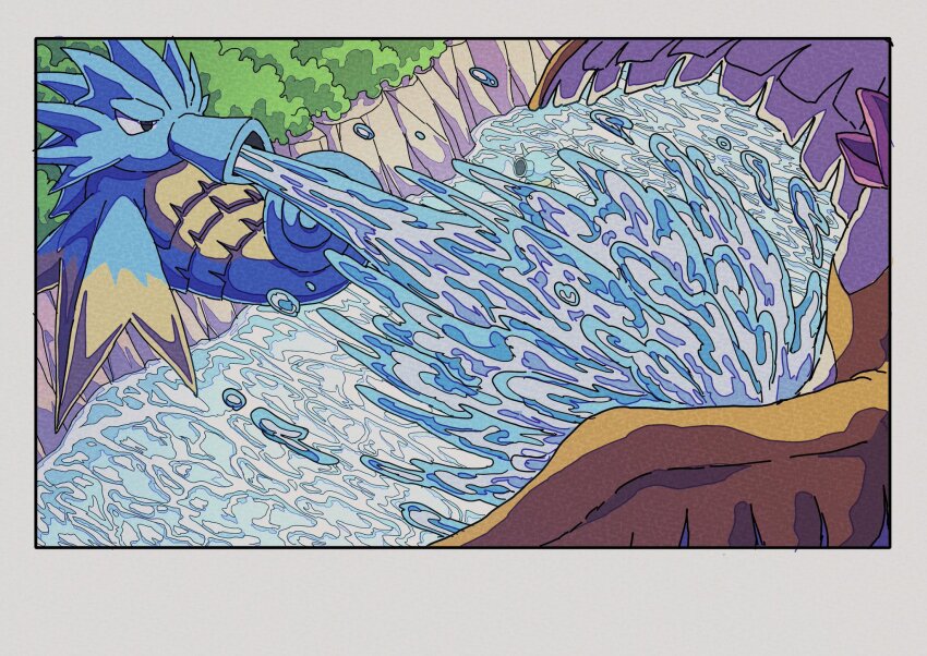 3others attack bird black_eyes border curled_tail fish gen_1_pokemon highres horns horsea looking_at_another multiple_others nintendo no_humans onamuzi_illust pidgeotto pokemon pokemon_(creature) pokemon_focus seadra seahorse tail water water_gun_(pokemon) white_border