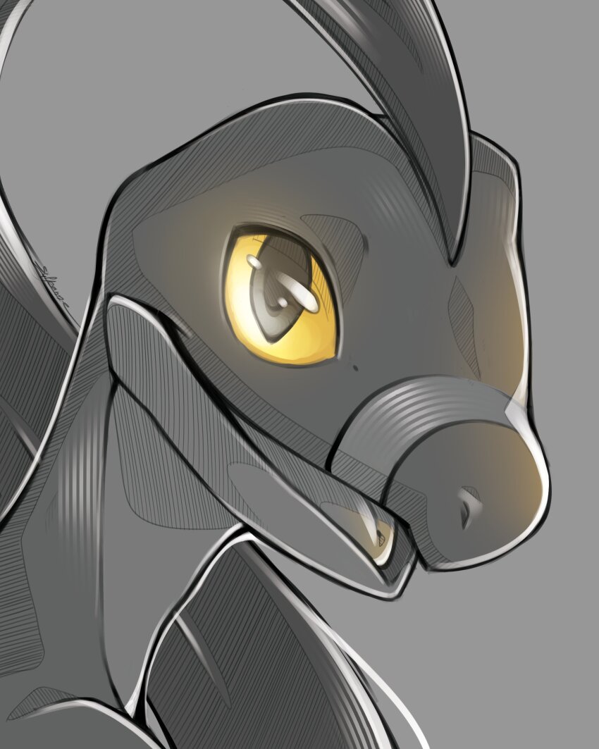 absurdres alternate_color alternate_shiny_pokemon colored_skin gen_3_pokemon grey_skin grovyle highres looking_at_viewer multicolored_skin nintendo no_humans open_mouth pokemon pokemon_(creature) portrait simple_background solo sylfeanne two-tone_skin yellow_eyes