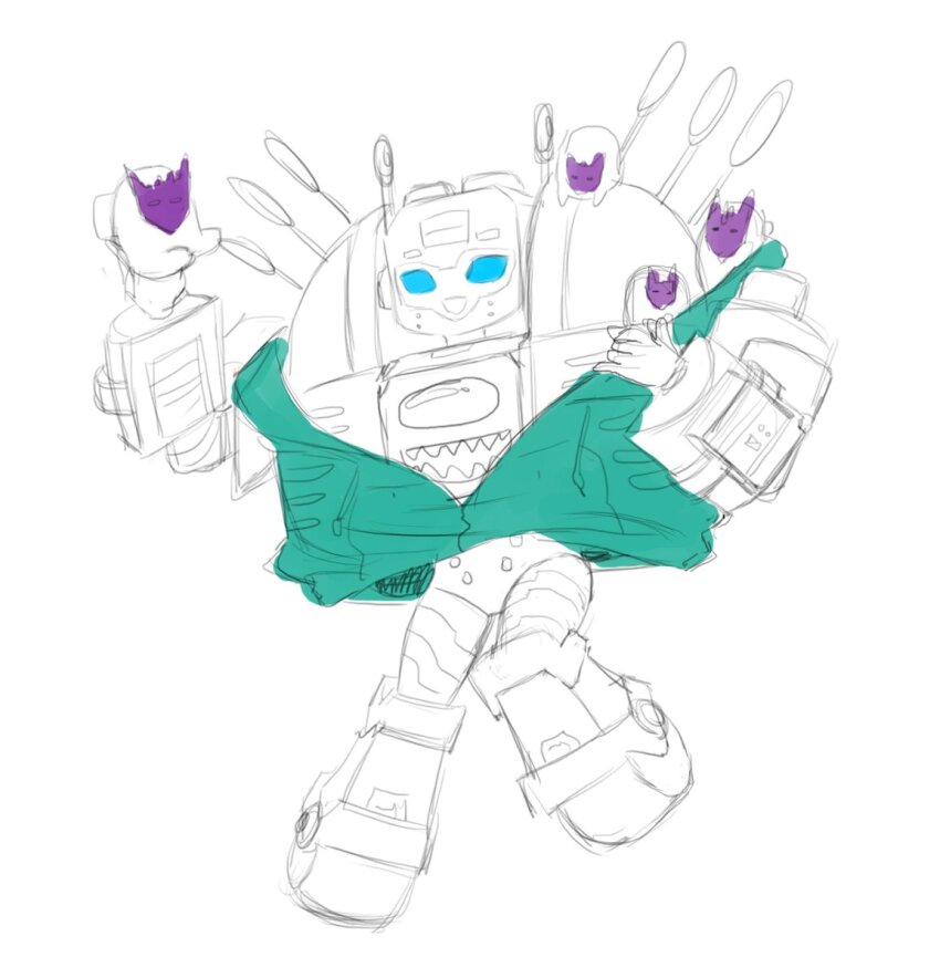 1girl bad_id blue_eyes decepticon helmet highres humanoid_robot inactive_account mecha nickel_(transformers) qorqndtf robot roller_skates skates sketch solo the_transformers_(idw) transformers