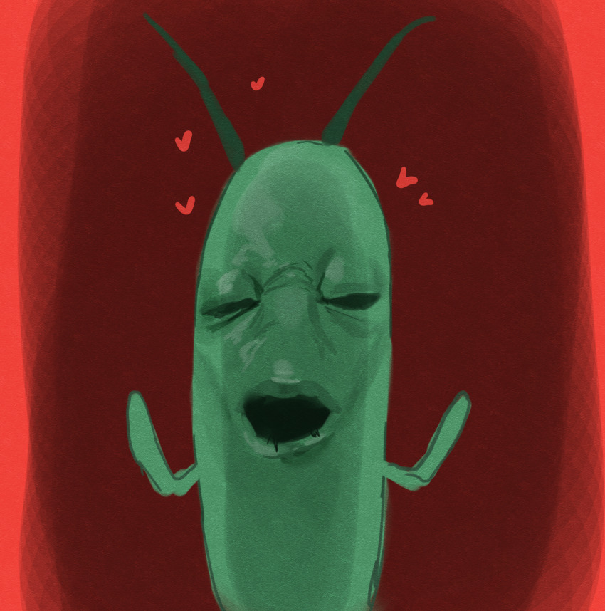 1boy antennae closed_eyes commentary creepypasta heart highres implied_sex implied_yaoi male_focus open_mouth plankton plankton_(spongebob) shengtian solo spongebob_squarepants_(series)