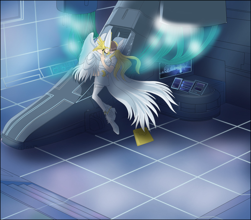 absurdres angel angel_boy angel_girl angewomon digimon digimon_(creature) digimon_adventure_v-tamer_01 head_wings highres holyangemon holyangemon_priest_mode long_hair mask wings