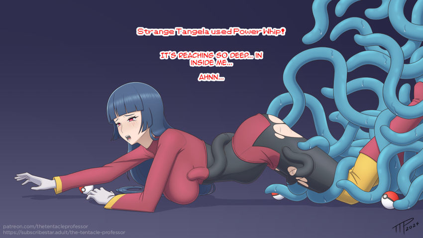 big_breasts doggystyle from_side gen_1_pokemon gloves gym_leader long_hair nintendo on_the_floor poke_ball pokemon pokemon_(creature) pokemon_frlg restrained sabrina_(pokemon) sex sex_from_behind sweat tangela tentacles tentacles_under_clothes the_tentacle_professor torn_clothes